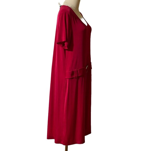 Slinky Brand HSN Dress Large Pink Sheath Knit SS with Silver Buckle Accent  NWT - Picture 7 of 13